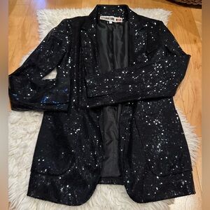 LITERATURE NOIR black sequin blazer jacket coat size small